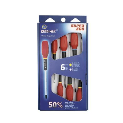 SUPER-EGO F20235000 6-Piece Cr-V Screwdriver Set, 4 Slotted + 2 Phillips